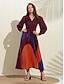 abordables Robes décontractées-Femmes Robe en Satin Ourlet Maxi Violet manche longue Géométrique Boutons Ceinture à nouer Printemps Col en V Robe Maxi S M L
