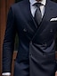 cheap Suits-Dark Blue Men&#039;s Wedding Suits Solid Colored 2 Piece Plus Size Daily Tailored Fit Double Breasted Six-buttons 2024