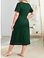 cheap Plus Size Casual Dresses-Women&#039;s Plus Size Curve Black Dress Casual Dress Plain Midi Dress Short Sleeve Lace up Lace V Neck Fashion Daily Red Green Summer XL 2XL 3XL 4XL 5XL