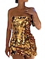 cheap Party Dresses-Women&#039;s Sequin Dress Party Dress Cocktail Dress Sequins Shimmer Strapless Sleeveless Mini Dress Birthday Vacation Blue Gold Summer Spring