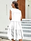 preiswerte schlichte Kleider-Damen Weißes Kleid Midikleid Gefaltet Patchwork Basic Rundhalsausschnitt Kurzarm Rüschenärmel Schwarz Weiß Gelb Farbe