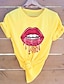 billige T-skjorter til kvinner-Dame T skjorte Kjærlighed Leppe Trykt mønster Ferie Mote Kortermet Rund hals Svart Vår sommer
