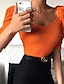 economico Top da donna Basic-maglietta Per donna Nero Giallo Rosa Tinta unica Increspato Strada Giornaliero Di tendenza Squadrata Standard S