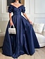 preiswerte Abendkleider-A-Linie Abendkleider Elegant Kleid Formal Abiball Boden-Länge 3/4 Ärmel Schatz Ausschnitt Satin mit Gerafft 2024
