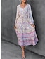 Χαμηλού Κόστους Print Φορέματα-Γυναικεία Καθημερινό φόρεμα Φόρεμα σε γραμμή Α Φλοράλ Στάμπα Λαιμόκοψη V Μακρύ Φόρεμα Μάξι Φόρεμα Μπόχο Διακοπές Μακρυμάνικο Καλοκαίρι Άνοιξη