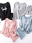 cheap Women&#039;s Sleepwear-Women&#039;s 2 Pcs Loungewear Sets Pajamas Letter Fashion Comfort Home Daily Bed Cotton Breathable Crew Neck Long Sleeve T shirt Tee Pant Chest pads Summer Spring Black Pink