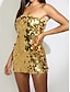 cheap Party Dresses-Women&#039;s Sequin Dress Party Dress Cocktail Dress Sequins Shimmer Strapless Sleeveless Mini Dress Birthday Vacation Blue Gold Summer Spring