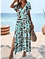 abordables Vestidos estampados-Mujer Vestido informal Hoja Leopardo Separado Estampado Escote en Pico vestido largo vestido largo Vacaciones Manga Corta Verano