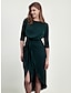 cheap Party Dress-Women&#039;s Party Dress Cocktail Dress Satin Dress Midi Dress Dark Green Long Sleeve Pure Color Lace up Split Spring Fall Winter Crew Neck Fashion Party Modern Winter Dress Christmas Wedding Guest 2023 S