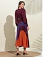 abordables Robes décontractées-Femmes Robe en Satin Ourlet Maxi Violet manche longue Géométrique Boutons Ceinture à nouer Printemps Col en V Robe Maxi S M L