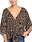billige Bluser og trøjer til kvinder-Dame Skjorte Bluse Blomstret Leopard Afslappet Ferie Blondér Trykt mønster Hvid 3/4-ærmer Mode V-hals Forår sommer
