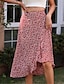 cheap Midi Skirts-Women&#039;s Skirt A Line Wrap Skirt Bohemia Midi High Waist Skirts Ruffle Floral Print Floral Holiday Vacation Summer Polyester Casual Boho Wine