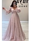 cheap Prom Dresses-A-Line Prom Dresses Elegant Dress Formal Prom Floor Length Long Sleeve V Neck Sequined with Glitter Sequin 2024