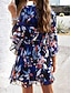 billige Uformelle blomsterkjoler-fritidskjole for kvinner med blomstret blondetrykk v-hals minikjole boho ferie 3/4-ermet sommer