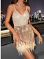 cheap Party Dresses-Women&#039;s Sequin Dress Fringe Dress Party Dress Sequins Tassel Fringe Sleeveless Mini Dress Birthday Vacation Champagne Red Summer Spring