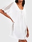 levne obyčejné šaty-Dámské Bílé šaty Mini šaty Šňůrky Vystřižený Dovolená Plážové Šik ven Sexy Do V Krátký rukáv Bílá Barva