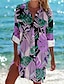 זול חולצות ומכנסיים לנשים-חולצת הוואי בגדי ריקוד נשים חולצה פרחוני קזו&#039;אל חגים חוף לַחְצָן דפוס סגול שרוול ארוך חופשה הוואי סגנונות חוף צווארון חולצה קיץ &amp; אביב