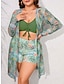 cheap Sexy Bodies-Women&#039;s Plus Size Pajamas Sexy Bodies Sets Floral Hot Sexy Holiday Home Bed Swimming Polyester Outdoor Stretchy Sleeveless 3-Piece Printing Summer Green