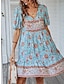 olcso Mintás ruhák-Női hétköznapi ruha A vonalú ruha Virágos Nyomtatott V-alakú Mini ruha Etno Boho Vakáció Rövid ujjú Nyár