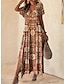 cheap Print Dresses-Women&#039;s Vintage Dress Casual Dress Tribal Split Print V Neck Long Dress Maxi Dress Vintage Ethnic Vacation Short Sleeve Summer