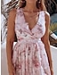 voordelige Jurken met print-Dames Chiffon Casual jurk A lijn jurk Bloemig Splitsen Afdrukken V-hals Lange jurk maxi-jurk Hawaii Boho Vakantie Mouwloos Zomer