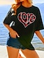 billige T-shirts til kvinde-Dame T-shirt Hjerte Ternet Trykt mønster Ferie I-byen-tøj Mode Kortærmet Rund hals Sort Forår sommer