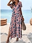 cheap Print Dresses-Women&#039;s Casual Dress Leaf Leopard Split Print V Neck Long Dress Maxi Dress Vacation Short Sleeve Summer