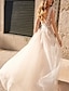 Недорогие Свадебные платья-Пляж Богемный Свадебные платья А-силуэт Вырез лодочкой Без рукавов В пол Органза Свадебные Платья С Цветы Один цвет 2024 год