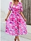 cheap Print Dresses-Women&#039;s Casual Dress A Line Dress Floral Print V Neck Midi Dress Ethnic Boho Vacation Short Sleeve Summer