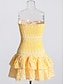Χαμηλού Κόστους Print Φορέματα-Γυναικεία Καθημερινό φόρεμα Εφαρμοστό Φλοράλ Με Βολάν Πολυεπίπεδο Στράπλες Μίνι φόρεμα Χαβανέζα Σέξι Ημερομηνία Διακοπές Αμάνικο Καλοκαίρι