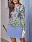 billige Designer kollektion-Dame POLO Trøje Blå Langærmet Toppe Blomstret Dame golf påklædning Tøj Outfits Bær tøj