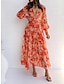 Χαμηλού Κόστους Print Φορέματα-Γυναικεία Καθημερινό φόρεμα Φόρεμα σε γραμμή Α Φλοράλ Στάμπα Λαιμόκοψη V Μακρύ Φόρεμα Μάξι Φόρεμα Διακοπές Μακρυμάνικο Καλοκαίρι Άνοιξη