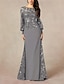 cheap Mother of the Bride Dresses-A-Line Mother of the Bride Dress Formal Wedding Guest Elegant Jewel Neck Floor Length Chiffon Sequined Long Sleeve with Sequin 2024