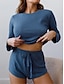 cheap Women&#039;s Sleepwear-Women&#039;s Pajamas Sets Pure Color Fashion Comfort Home Daily Bed Waffle Fabric Breathable Crew Neck Long Sleeve T shirt Tee Shorts Elastic Waist Summer Spring Pink Blue