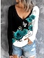 olcso Női pólók-Női Póló Henley ing Rózsa Virágos Hétköznapi Szabadság Gomb Nyomtatott Fekete Hosszú ujj Divat Terített nyak Tavasz &amp; Ősz