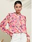 cheap Women&#039;s Blouses &amp; Shirts-Women&#039;s  Floral Print Chiffon Shirt Long Sleeve Notched Neckline Pink Buttoned Blouse