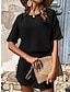 abordables Tops Basiques pour femmes-T shirt Tee Ensemble Femme Noir Blanche Rose Claire Couleur unie Cordon 2 Pièces Plein Air du quotidien Mode Col Rond Standard S