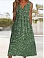 olcso vintage mintás ruhák-női patchwork gomb vintage ruha hosszú ruha maxi ruha virágos v nyak ujjatlan nyári tavaszi zöld