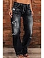 abordables jeans pour femmes-femme jeans maman taille basse effet vieilli droit pleine longueur denim poche déchiré taille basse décontracté lounge casual quotidien noir bleu marine s m