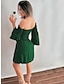 tanie proste sukienki-Damskie Zwykła sukienka Sukienka mini Zimne ramię Urlop Plaża Linia A Z odsłoniętymi ramionami Długi rękaw Czarny Zielony Kolor