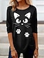preiswerte T-Shirts für Damen-Damen T Shirt Katze Casual Taste Bedruckt Schwarz Langarm Modisch Lustig Rundhalsausschnitt Frühling &amp; Herbst