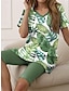 abordables Conjuntos de dos piezas de mujer-Mujer Camiseta Conjuntos de pantalones cortos Hojas Casual Diario Estampado Verde Trébol Manga Corta Moda Escote en Pico Verano