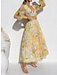 זול שמלות עם הדפס-בגדי ריקוד נשים שמלת קז&#039;ואל שמלה עם כיווץ במותן פרחוני דפוס צווארון V שמלה ארוכה שמלת מקסי חופשה שרוול ארוך קיץ אביב