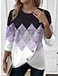 economico T-Shirt da donna-Per donna maglietta A quadri Stampa Informale Di tendenza Manica lunga Girocollo Viola Primavera &amp; Autunno