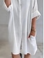 Χαμηλού Κόστους σχέδιο βαμβακερά &amp; λινά φορέματα-Γυναικεία Λευκό φόρεμα Φόρεμα πουκαμίσα Καθημερινό φόρεμα Μίνι φόρεμα Λινό Κουμπί Τσέπη Βασικό Καθημερινά Κολάρο Πουκαμίσου Μακρυμάνικο Καλοκαίρι Άνοιξη Φθινόπωρο Λευκό Βαθυγάλαζο Σκέτο