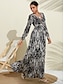 Χαμηλού Κόστους Print Φορέματα-μάξι φόρεμα με μακρύ μανίκι σατέν με λαιμόκοψη μαύρο &amp; άσπρο με στίγματα