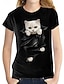 preiswerte T-Shirts für Damen-Damen T Shirt Katze Bedruckt Täglich Wochenende Modisch Lustig Kurzarm Rundhalsausschnitt Schwarz Frühling Sommer