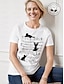 abordables Camisetas de mujer-Mujer Camiseta 100% Algodón Gato Diario Fin de semana Estampado Blanco Manga Corta Moda Escote Redondo Verano