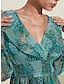 رخيصةأون طباعة فستان عارضة-فستان شيفون بأكمام منتفخة ورقبة على شكل حرف V