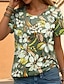 billige T-shirts til kvinde-Dame T-shirt Blomstret Trykt mønster Afslappet Ferie I-byen-tøj Mode Kortærmet Rund hals Gul Sommer